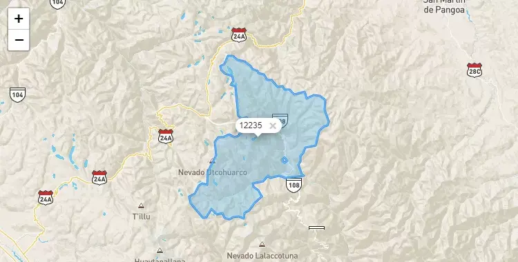 Mapa de la zona del código postal 12235 en Andamarca, Junín