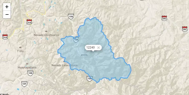 Mapa de la zona del código postal 12240 en San Domingo de Acobamba, Junín