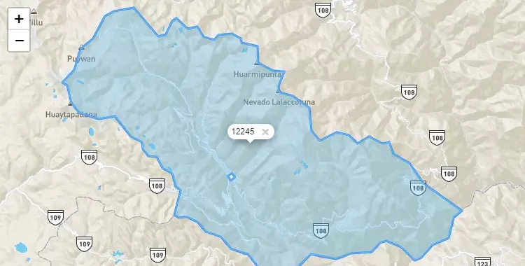 Mapa de la zona del código postal 12245 en Pariahuanca, Junín