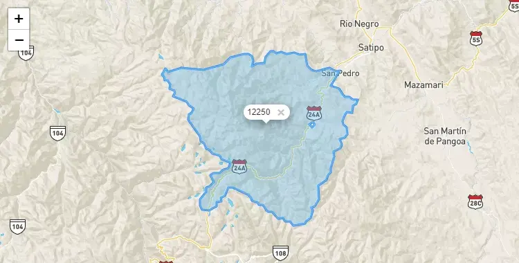 Mapa de la zona del código postal 12250 en Pampa Hermosa, Junín