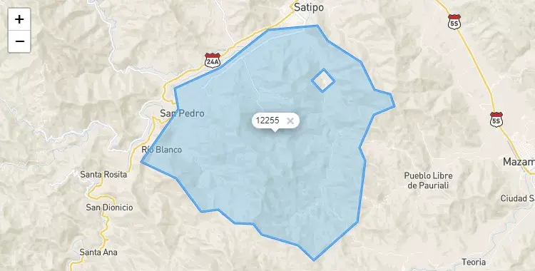 Mapa de la zona del código postal 12255 en Coviriali, Junín
