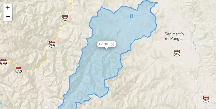 Mapa de la zona del código postal 12310 en Llaylla, Junín