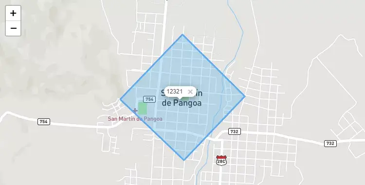 Mapa de la zona del código postal 12321 en Pangoa, Junín