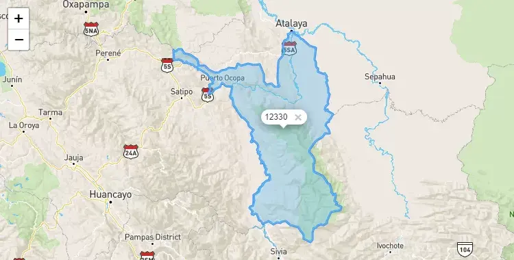 Mapa de la zona del código postal 12330 en Río Tambo, Junín