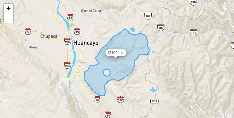 Mapa de la zona del código postal 12400 en Sapallanca, Junín