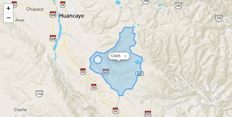 Mapa de la zona del código postal 12405 en Pucará, Junín