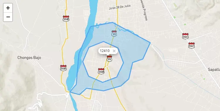 Mapa de la zona del código postal 12410 en Huayucachi, Junín