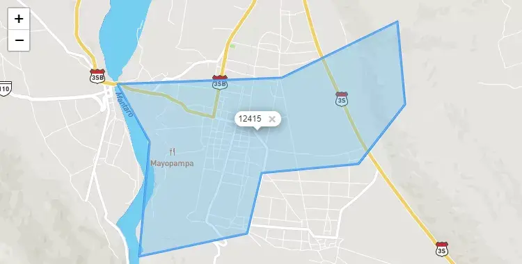 Mapa de la zona del código postal 12415 en Viques, Junín
