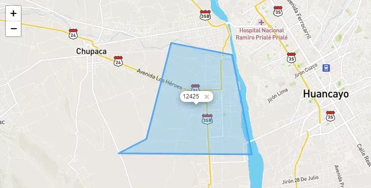 Mapa de la zona del código postal 12425 en Huamancaca Chico, Junín