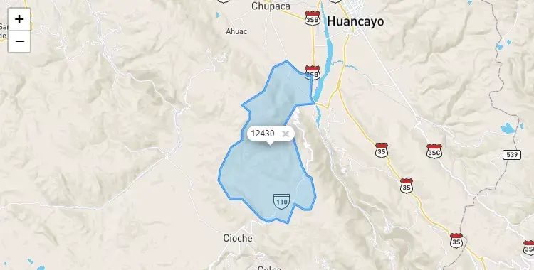 Mapa de la zona del código postal 12430 en Chongos Bajo, Junín