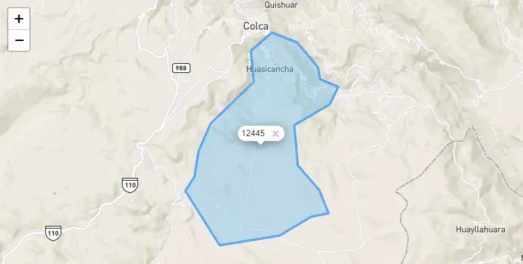 Mapa de la zona del código postal 12445 en Huasicancha, Junín