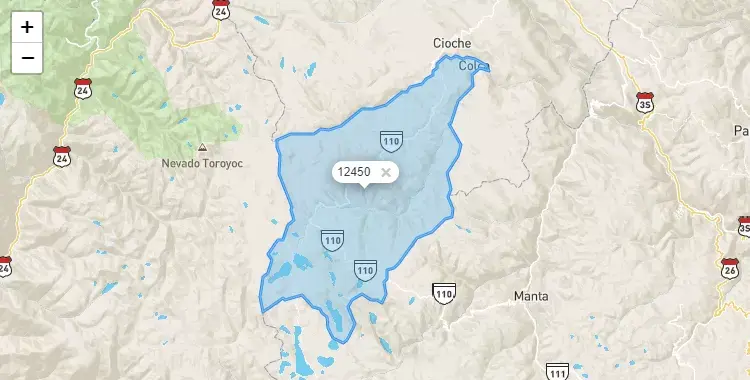 Mapa de la zona del código postal 12450 en Chongos Alto, Junín