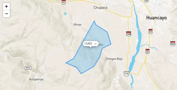 Mapa de la zona del código postal 12460 en San Juan de Yscos, Junín