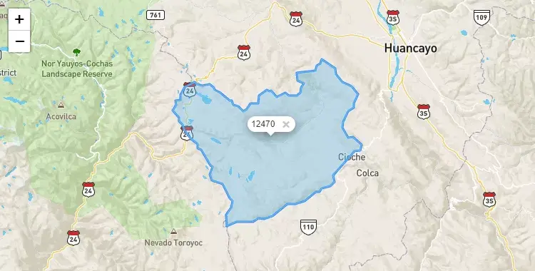 Mapa de la zona del código postal 12470 en Yanacancha, Junín