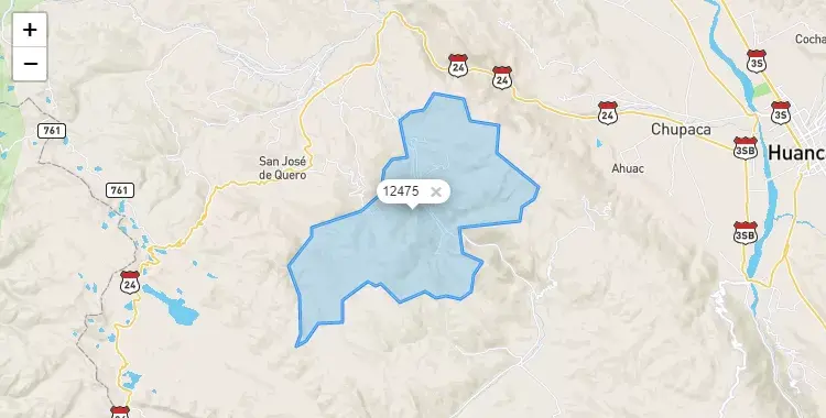Mapa de la zona del código postal 12475 en San Juan de Jarpa, Junín