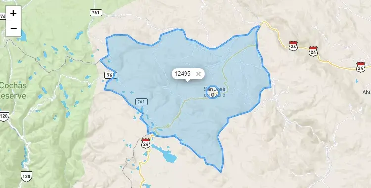 Mapa de la zona del código postal 12495 en San José de Quero, Junín
