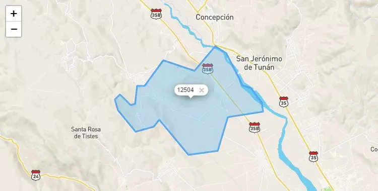 Mapa de la zona del código postal 12504 en Orcotuna, Junín