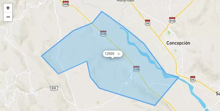 Mapa de la zona del código postal 12505 en Mito, Junín