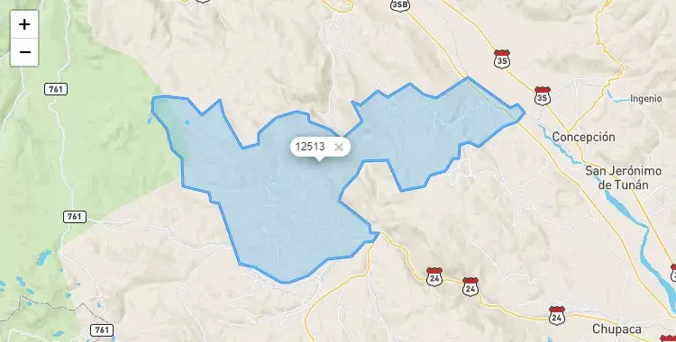 Mapa de la zona del código postal 12513 en Sincos, Junín