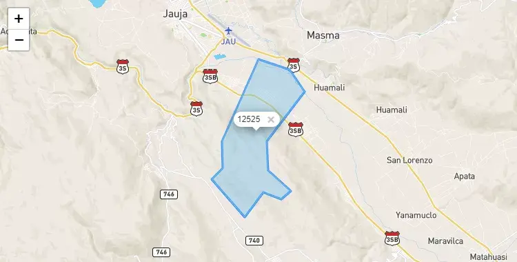 Mapa de la zona del código postal 12525 en Muquiyauyo, Junín
