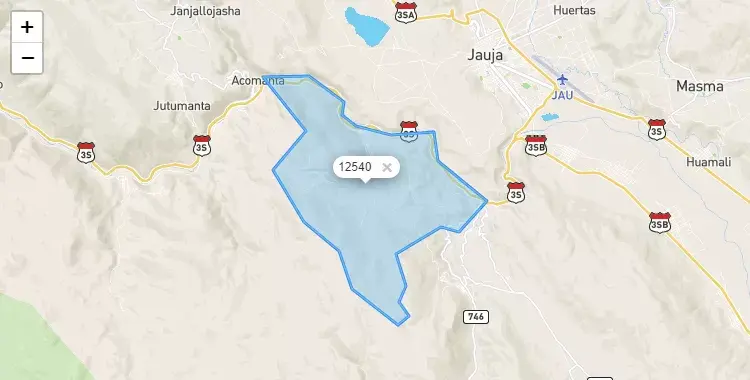 Mapa de la zona del código postal 12540 en Parco, Junín