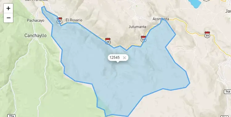 Mapa de la zona del código postal 12545 en Llocllapampa, Junín