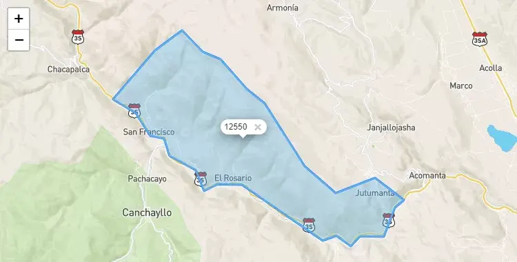 Mapa de la zona del código postal 12550 en Curicaca, Junín