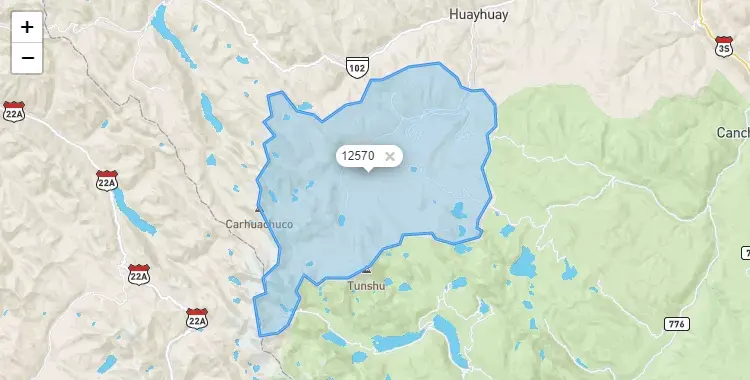 Mapa de la zona del código postal 12570 en Suitucancha, Junín