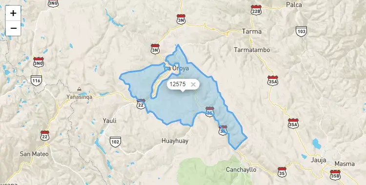 Mapa de la zona del código postal 12575 en Santa Rosa de Sacco, Junín