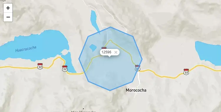 Mapa de la zona del código postal 12596 en Morococha, Junín