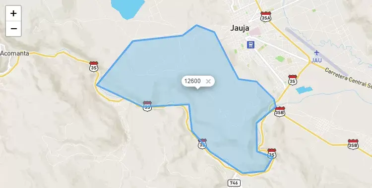 Mapa de la zona del código postal 12600 en Sausa, Junín