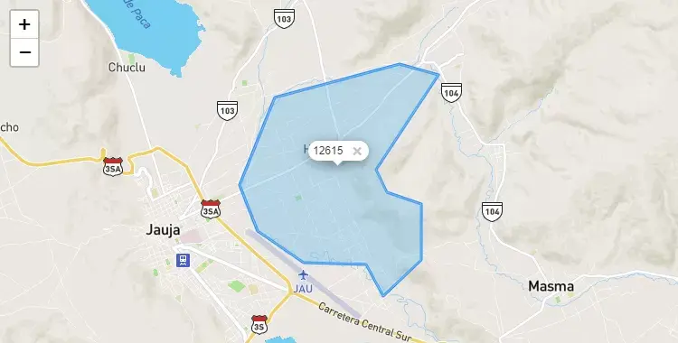 Mapa de la zona del código postal 12615 en Huertas, Junín