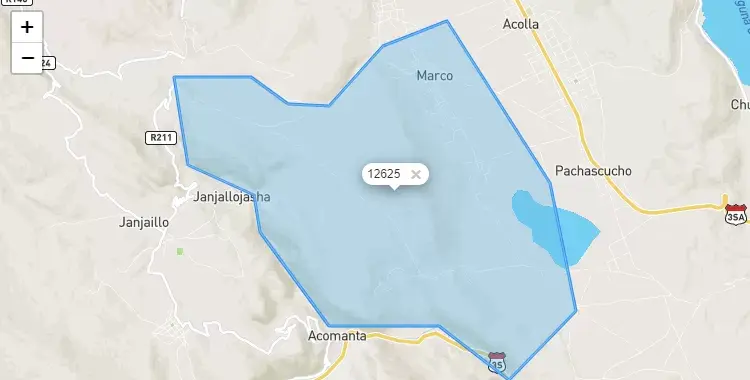 Mapa de la zona del código postal 12625 en Marco, Junín