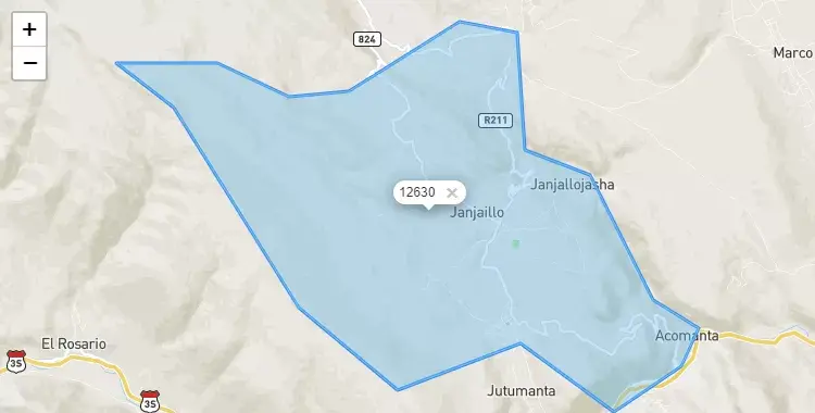 Mapa de la zona del código postal 12630 en Janjaillo, Junín