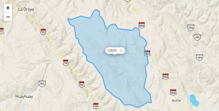 Mapa de la zona del código postal 12635 en Pomacancha, Junín