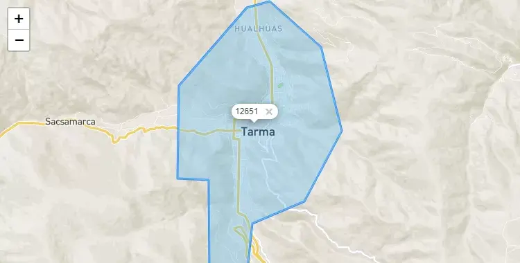 Mapa de Tarma, capital de la provincia de Tarma, Junín