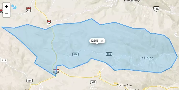 Mapa de la zona del código postal 12655 en La Unión, Junín