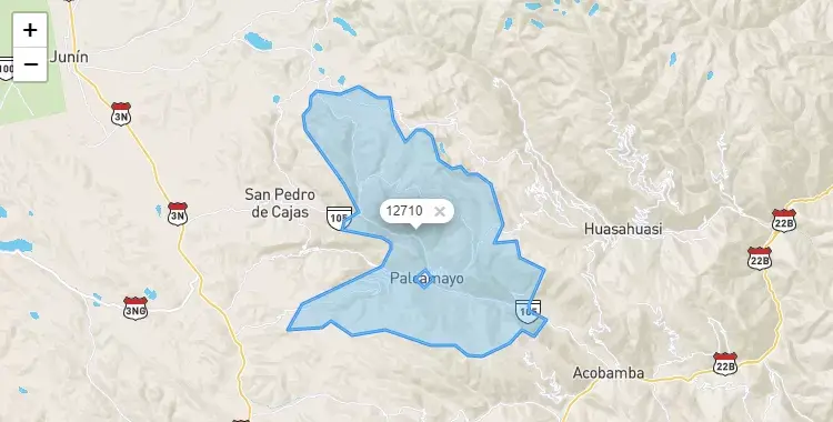 Mapa de la zona del código postal 12710 en Palcamayo, Junín