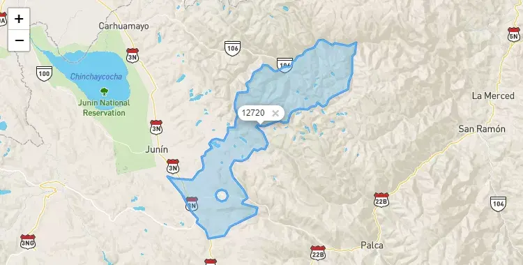 Mapa de la zona del código postal 12720 en San Pedro de Cajas, Junín
