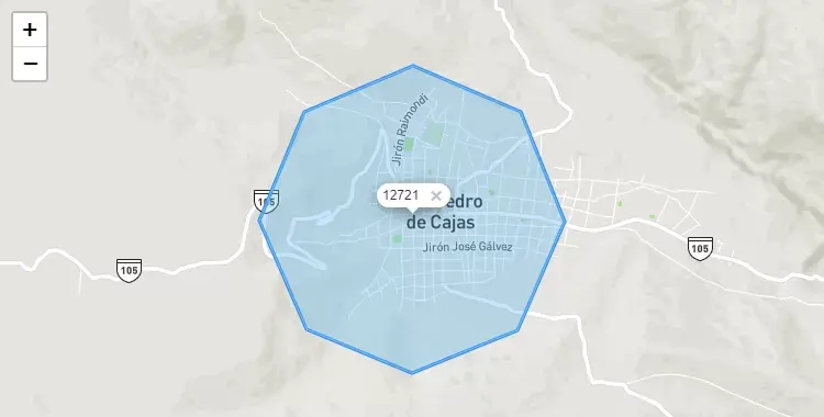 Mapa de la zona del código postal 12721 en San Pedro de Cajas, Junín