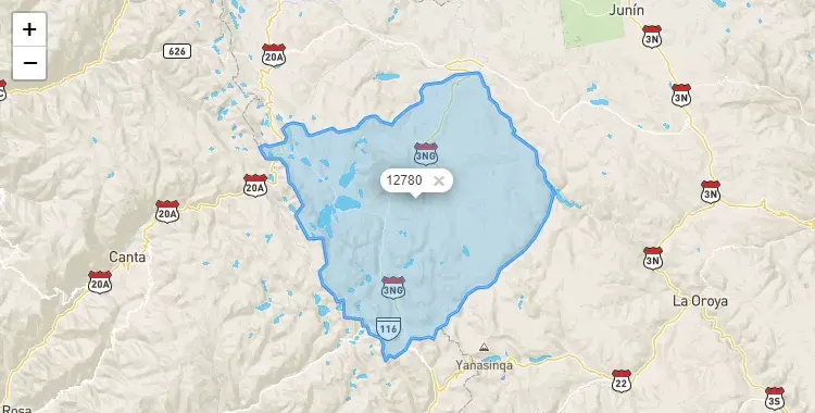 Mapa de la zona del código postal 12780 en Marcapomacocha, Junín