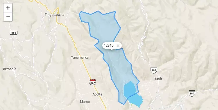 Mapa de la zona del código postal 12810 en Paca, Junín