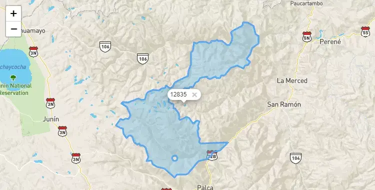 Mapa de la zona del código postal 12835 en Huasahuasi, Junín
