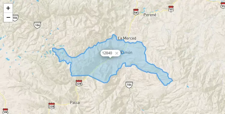 Mapa de la zona del código postal 12840 en San Ramón, Junín