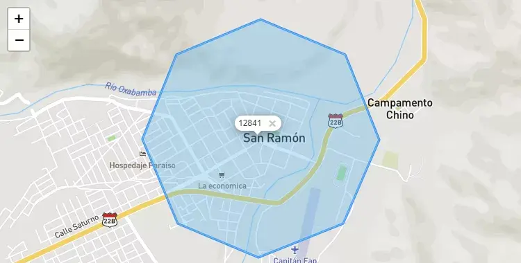 Mapa de la zona del código postal 12841 en San Ramón, Junín