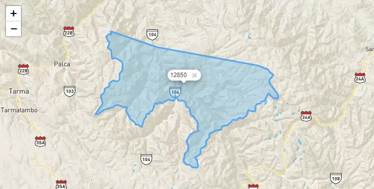 Mapa de la zona del código postal 12850 en Monobamba, Junín