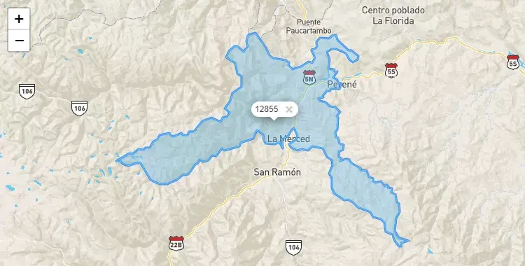 Mapa de Chanchamayo, capital de la provincia de Chanchamayo, Junín