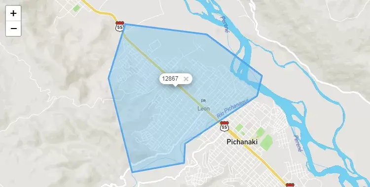 Mapa de la zona del código postal 12867 en Perené, Junín