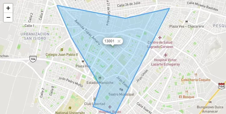 Mapa de Trujillo, capital de la provincia de Trujillo, La Libertad
