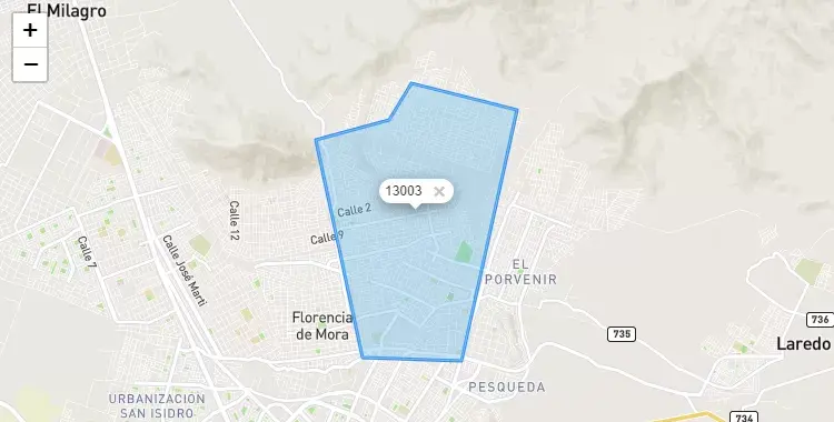 Mapa de la zona del código postal 13003 en El Porvenir, La Libertad